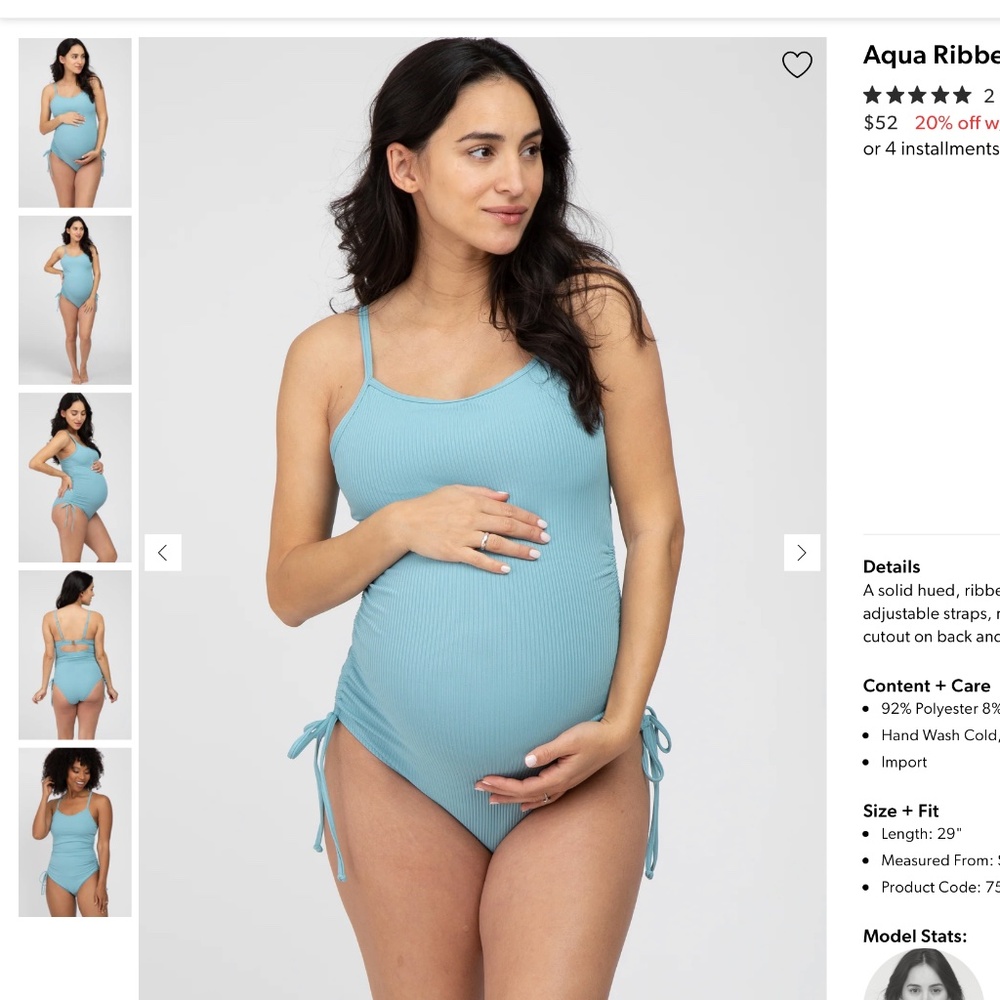 Aqua Ribbed Side Tie One-Piece Maternity Swimsuit